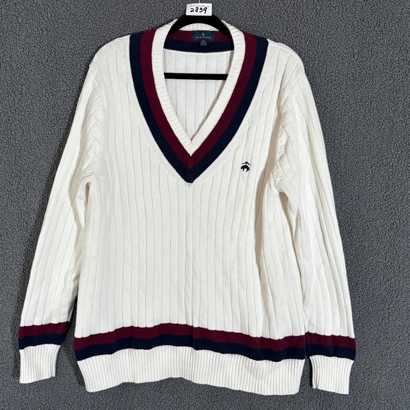 Brooks Brothers V Neck Cotton Tennis Sweater - Men's Size XL - Cream